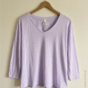 Pact Women's Light Lilac V-Neck Long Sleeve Tee Size Large